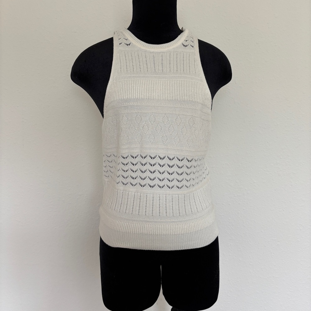 Abercrombie and Fitch Pointelle High-Neck Tank Off White Sweater Tank